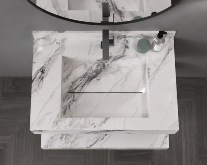 Antique Statuarioo Luxury Marble-Look Wall-Mount Bathroom Sink, Floating Basin & Coordinated Shelf Set – NACS Collection
