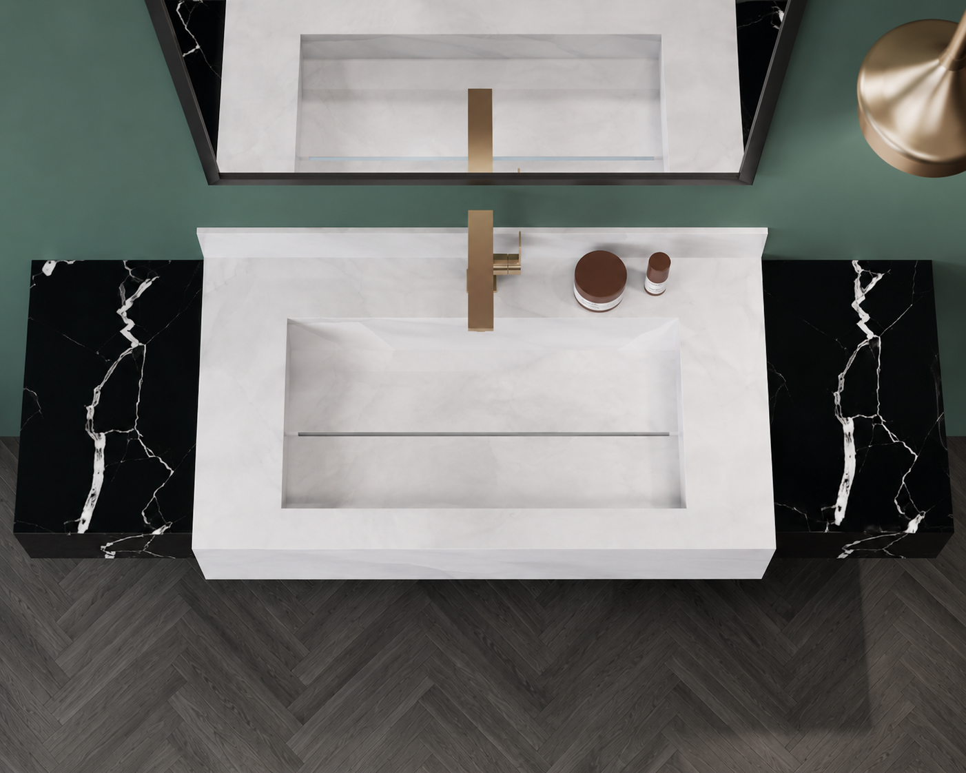Anti Onyx Silver & Austria Black Luxury Engineered Stone Wall-Mount Bathroom Sink, Floating Basin & Accent Shelf Set – NACS Collection
