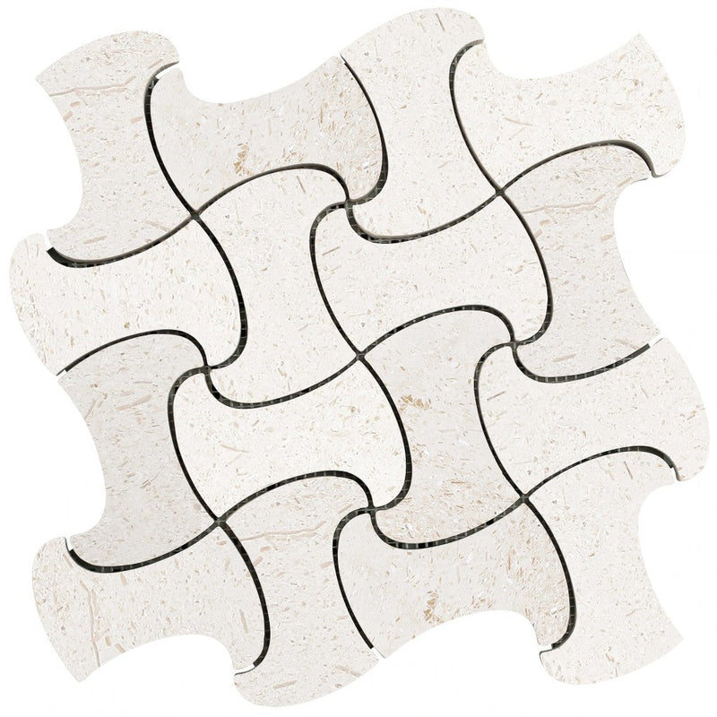 Shell Stone Limestone Fusion Design on 12" x 12" Mesh Mosaic Tile