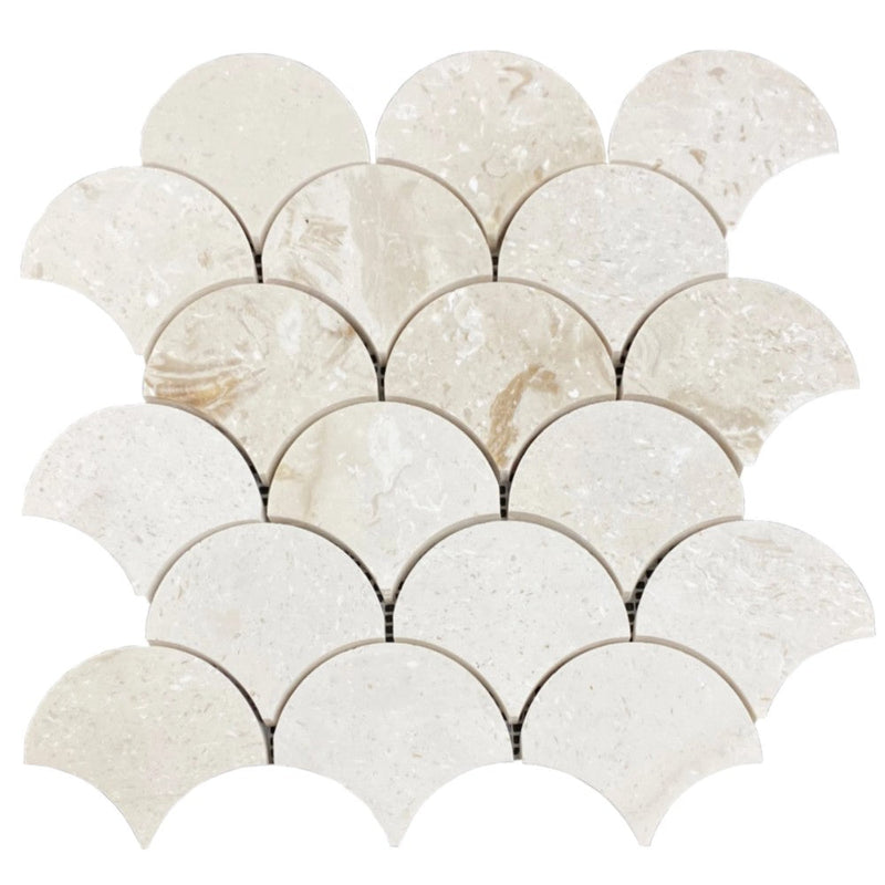 Shell Stone Limestone Laguna Design on 12" x 12" Mesh Mosaic Tile