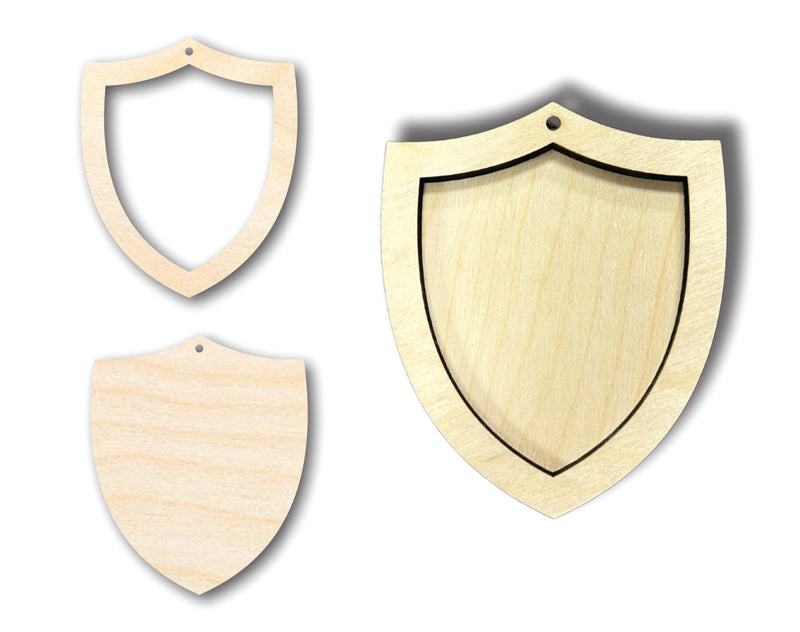 Unfinished Wood 2 Layer Shield Shadowbox Shape | DIY Craft Cutout | up to 46" DIY
