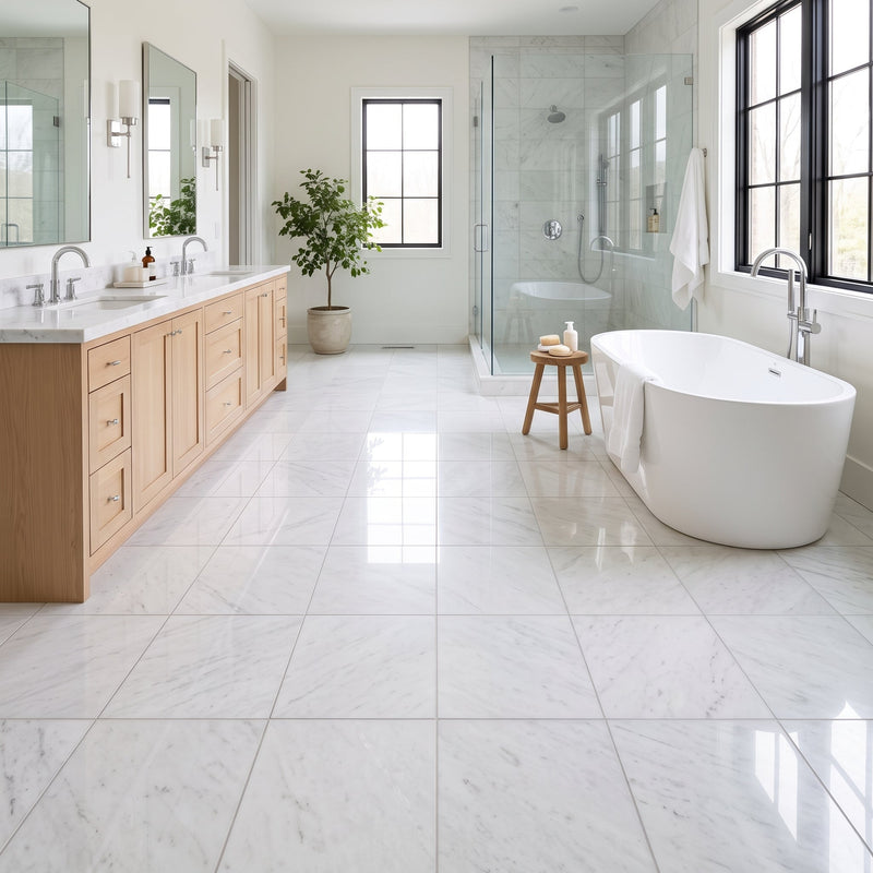 Siberian White Polished Marble Tiles 18x18