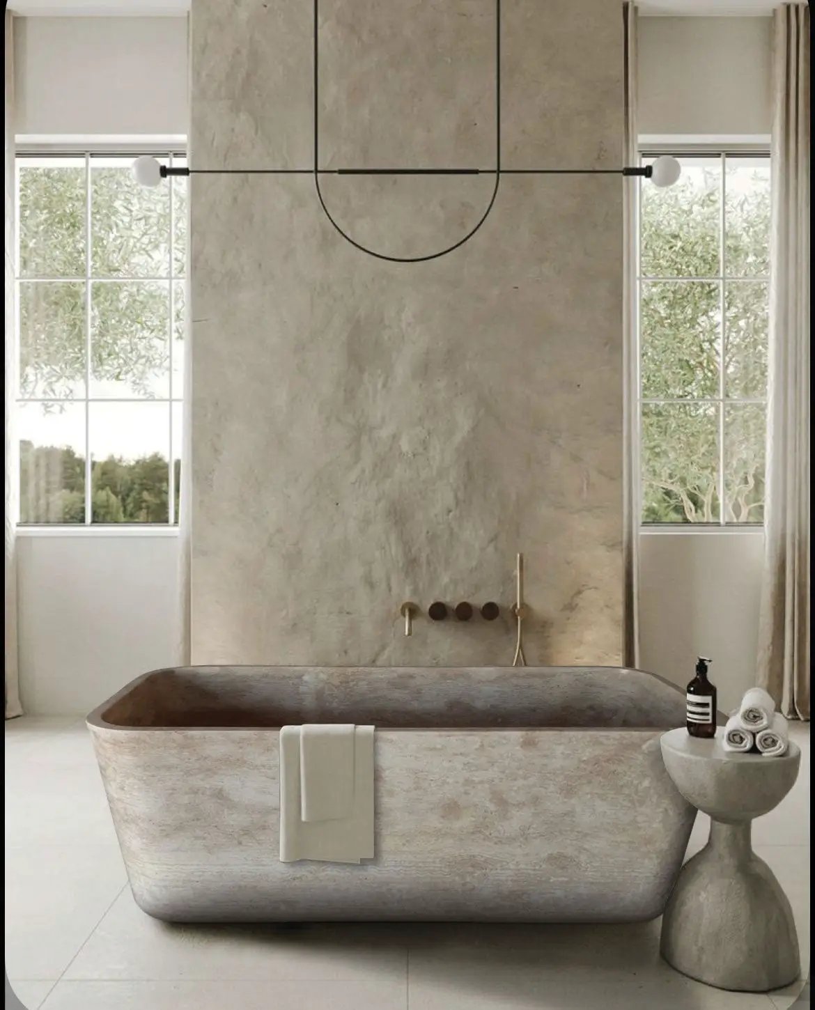 Travertine Hand-Carved Natural Stone Bathtub Silver Beige 32x60