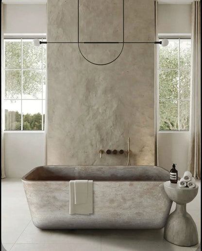 Travertine Hand-Carved Natural Stone Bathtub Silver Beige 32x60