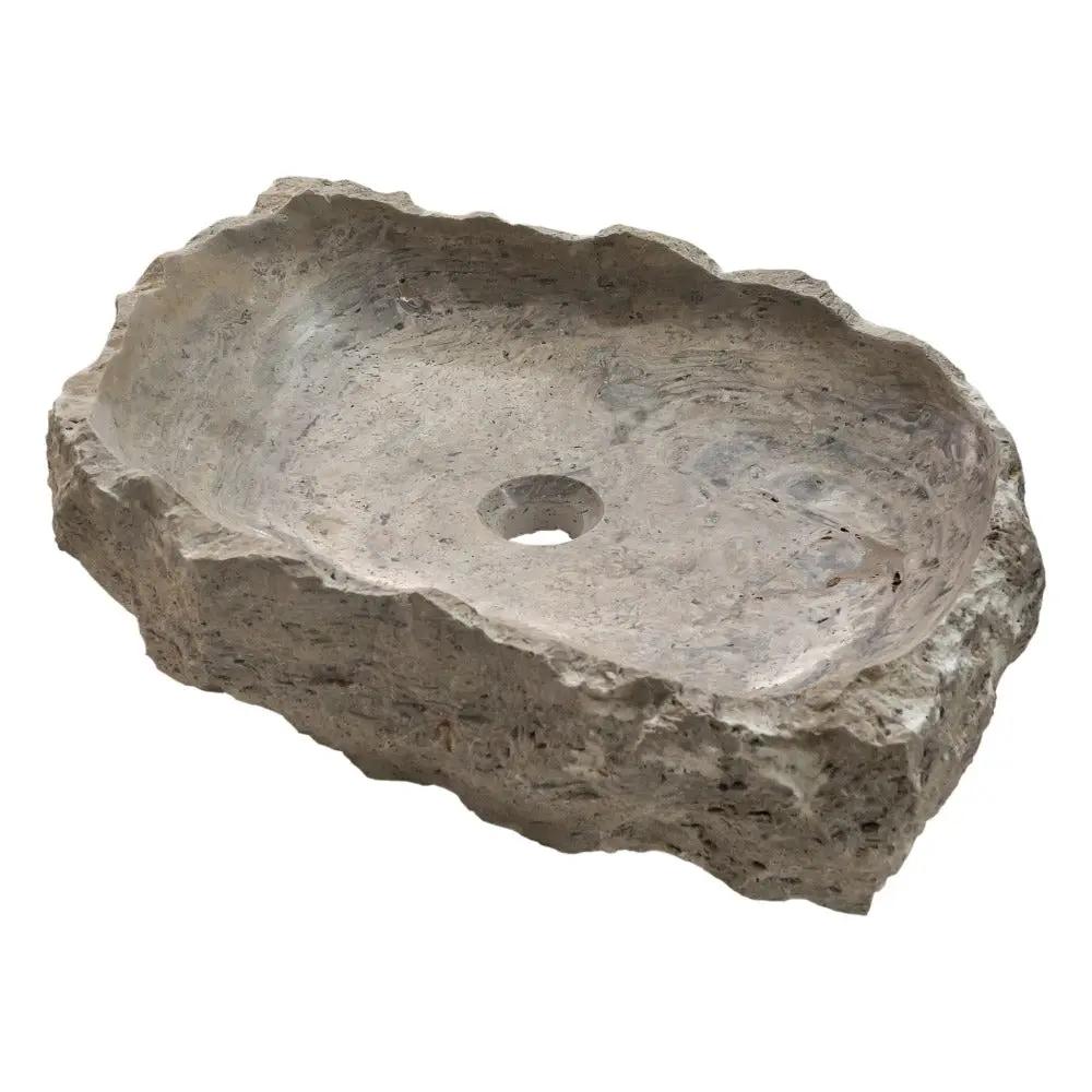 Hand Chiseled Travertine Vessel Sink 16x26 Gray For Bathroom
