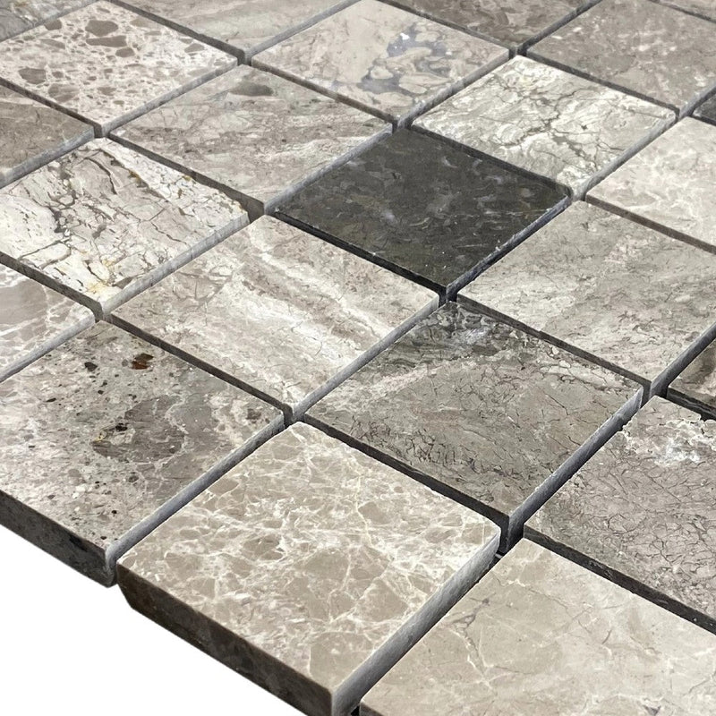 Silver Shadow Marble 2"x2" Honed on 12" x 12" Mesh Mosaic Tile