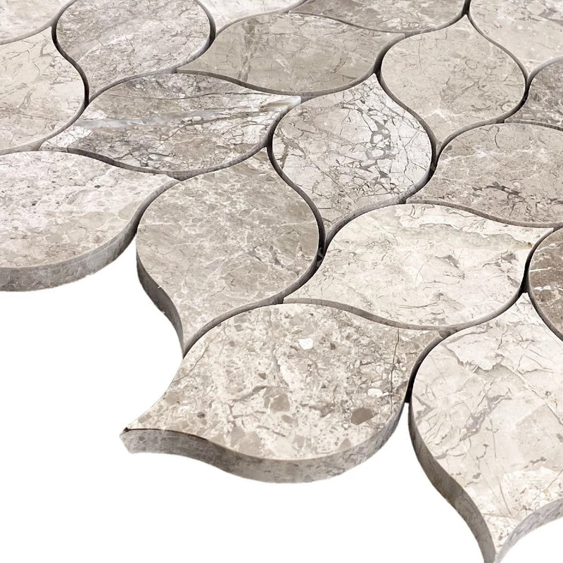 Silver Shadow Marble Leaf Design on 12" x 12" Mesh Mosaic Tile