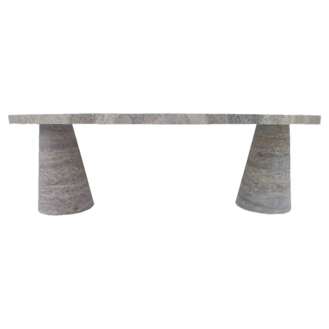 Silver Travertine Vein-Cut Coffee Table with Conic Legs Honed