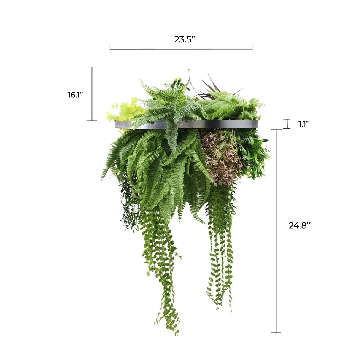 Artificial Hanging Plant Chandelier – Tropical Foliage Circular Ring (24.8in long) Silver Frame – UV Resistant