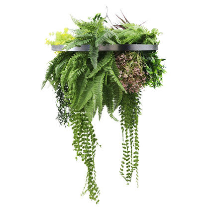 Artificial Hanging Plant Chandelier – Tropical Foliage Circular Ring (24.8in long) Silver Frame – UV Resistant