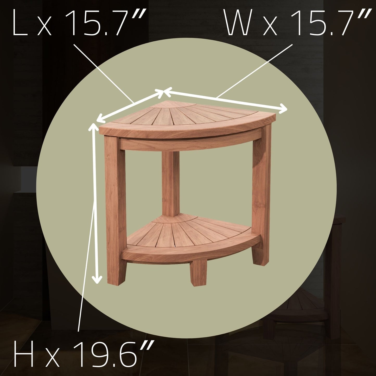 Stanley Natural Teak Shower and Bath Corner Stool with Shelf - 15.7"