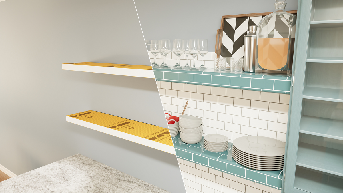 The Original™ Ready-to-Tile Free Floating Shelf with Orange Waterproof Board