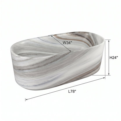 Skyline Honed Marble Hand Carved Freestanding Bathtub W34 x L79 x H24