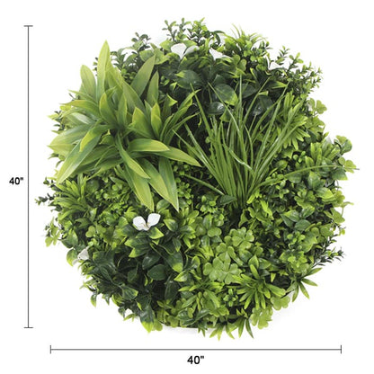 Slimline White Flowering Artificial Green Wall Disc 40in – White Frame – UV Resistant