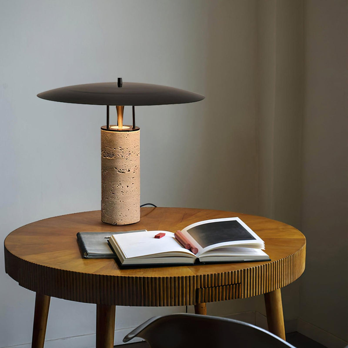 Solara Travertine Halo Table Lamp