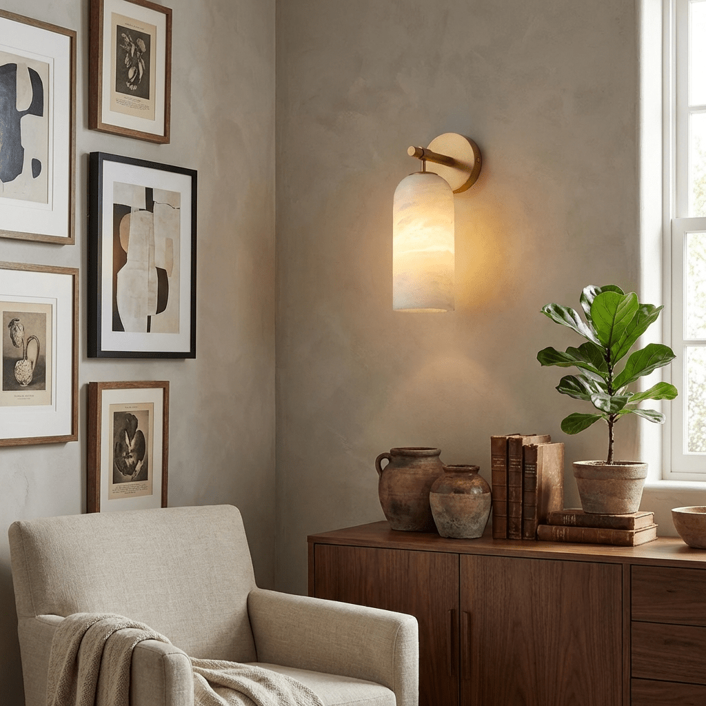 Alabaster Cylinder Wall Sconce
