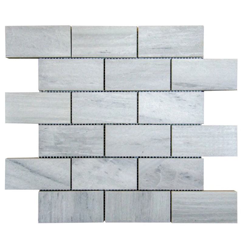 Solto White Marble 2"x4" Brick Honed on 12" x 12" Mesh Mosaic Tile