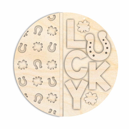Unfinished Wood St Patrick's Day Lucky Door Sign Kit | Wood Craft Cutouts | 1/4" Thick |