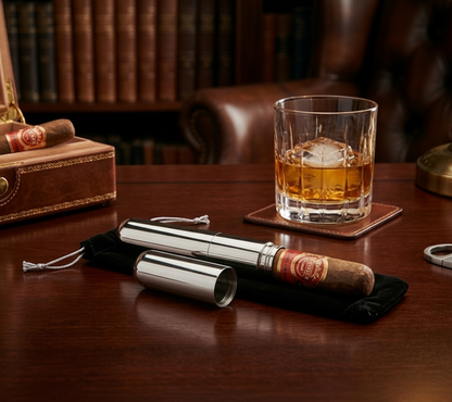 Stainless Steel Cigar Tube with Black Pouch