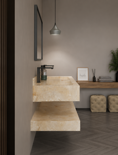 Aspire Beige Luxury Stone-Look Wall-Mount Bathroom Sink, Compact Floating Step Basin – NACS Collection