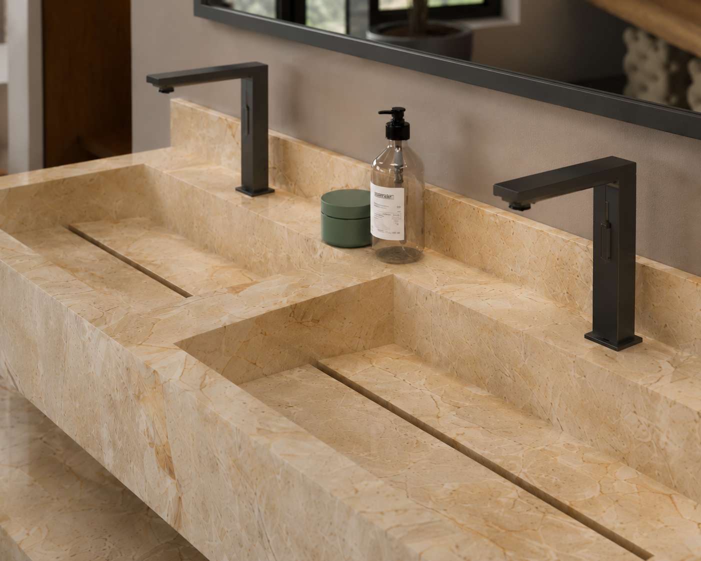Aspire Beige Luxury Stone-Look Wall-Mount Bathroom Sink, Compact Floating Step Basin – NACS Collection