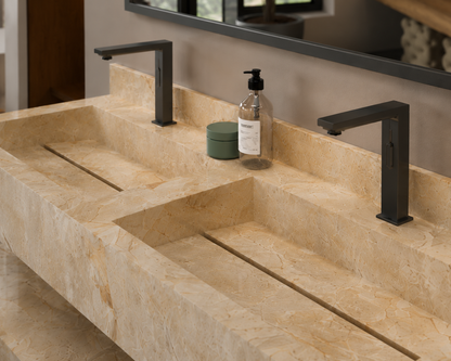 Aspire Beige Luxury Stone-Look Wall-Mount Bathroom Sink, Compact Floating Step Basin – NACS Collection
