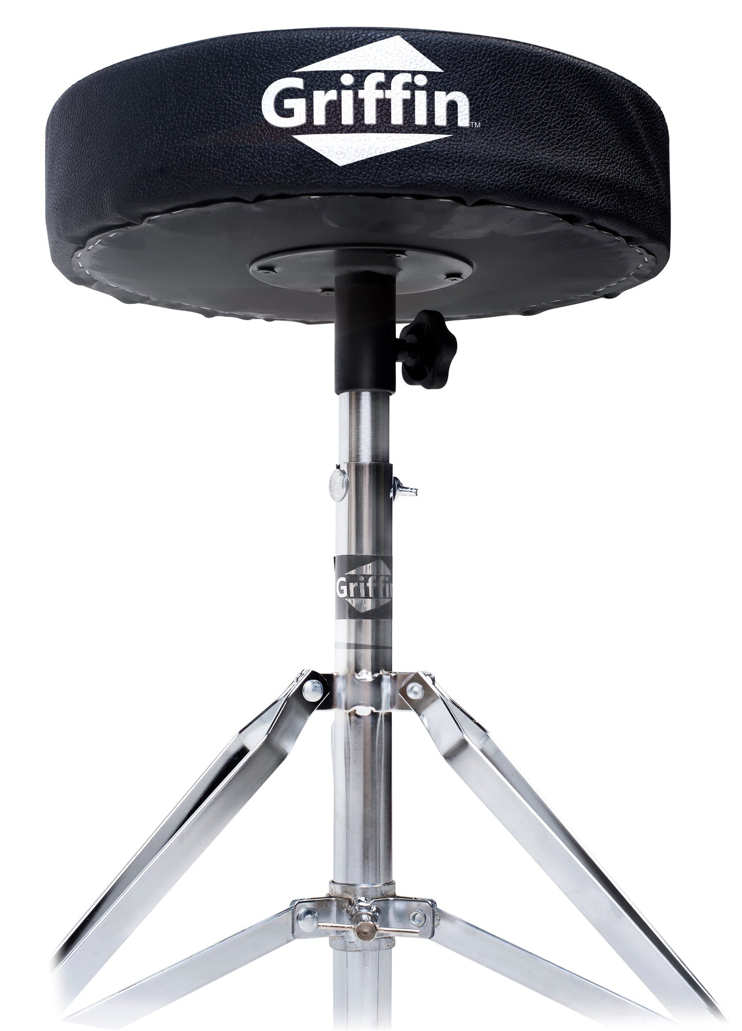 Drum Throne Stand by GRIFFIN | Padded Drummer’s Seat | Comfortable Drum Set Percussion Chair for Adults | Professional Musicians Guitar Stool Double Braced Hardware for Practice with Adjustable Height