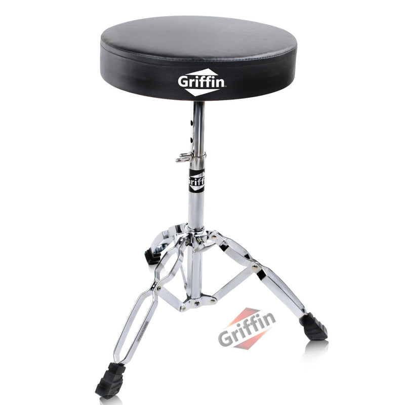 Drum Throne Stand by GRIFFIN - Padded Drummer’s Seat - Drum Set Percussion Chair for Adults - Musicians Guitar Stool Double Braced Hardware