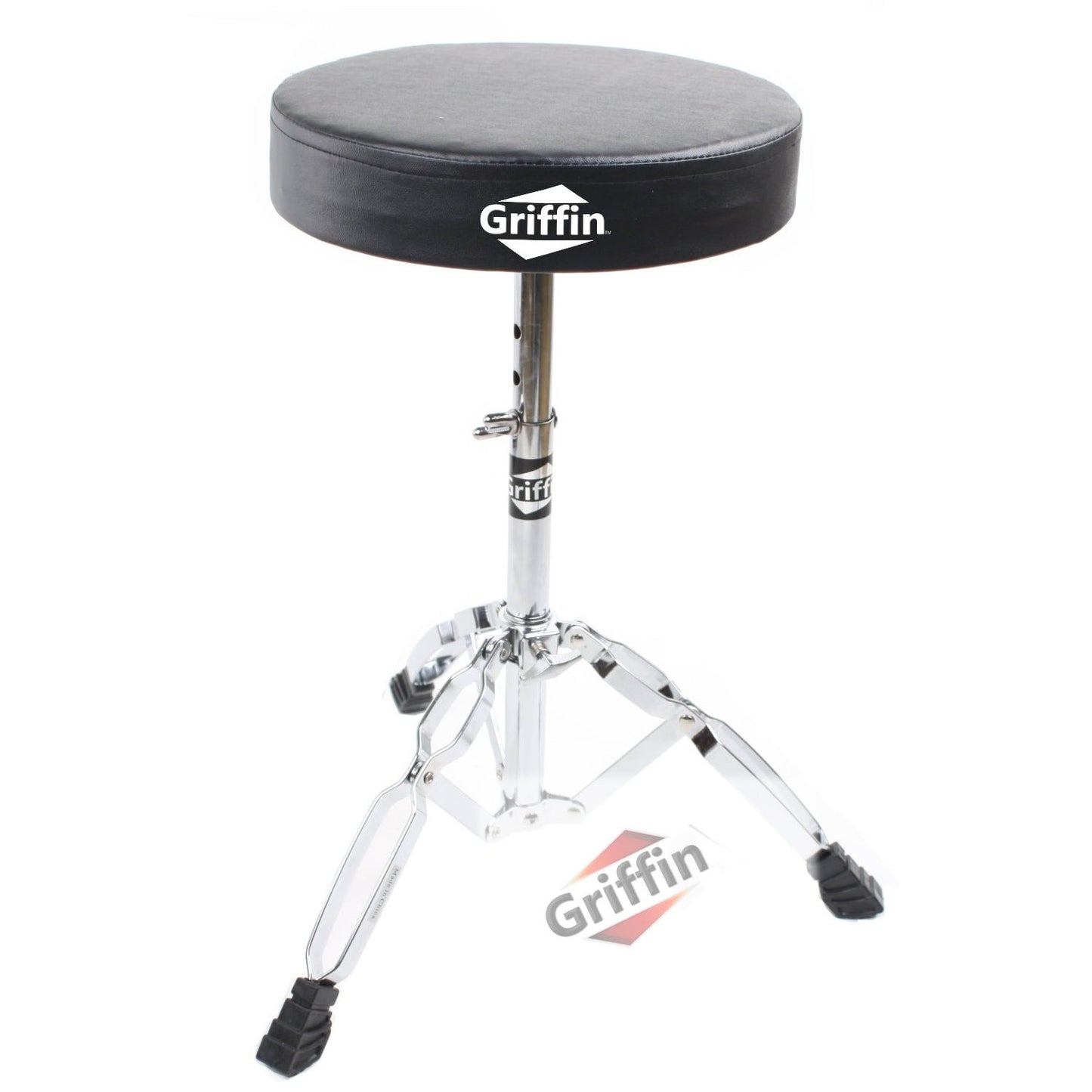 Drum Hardware Pack Complete 6 Piece Set by GRIFFIN - Full Size Percussion Stand Kit with Snare, Hi-Hat, Cymbal Boom, Throne Stool & Single Kick Pedal