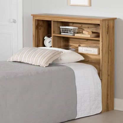 Twin size Modern Scandinavian Style Bookcase Headboard in Oak Wood Finish