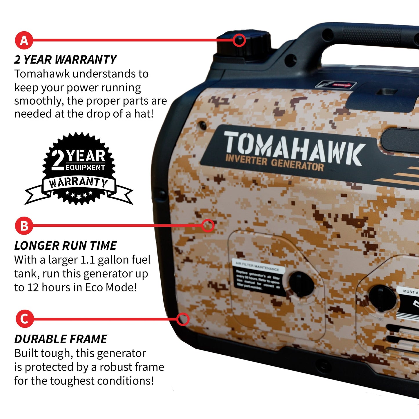 3000 Watt Inverter Generator Super Quiet Portable Gas Power Professional Use - Camo Special Edition