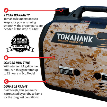 3000 Watt Inverter Generator Super Quiet Portable Gas Power Professional Use - Camo Special Edition