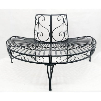 Half-Circle Outdoor Black Powder Coated Aluminum Tree Bench
