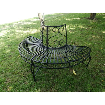 Half-Circle Outdoor Black Powder Coated Aluminum Tree Bench