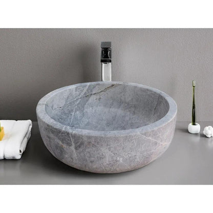 Grey Marble Vessel Bathroom Sink 16 Inch Size Hand Carved Polished