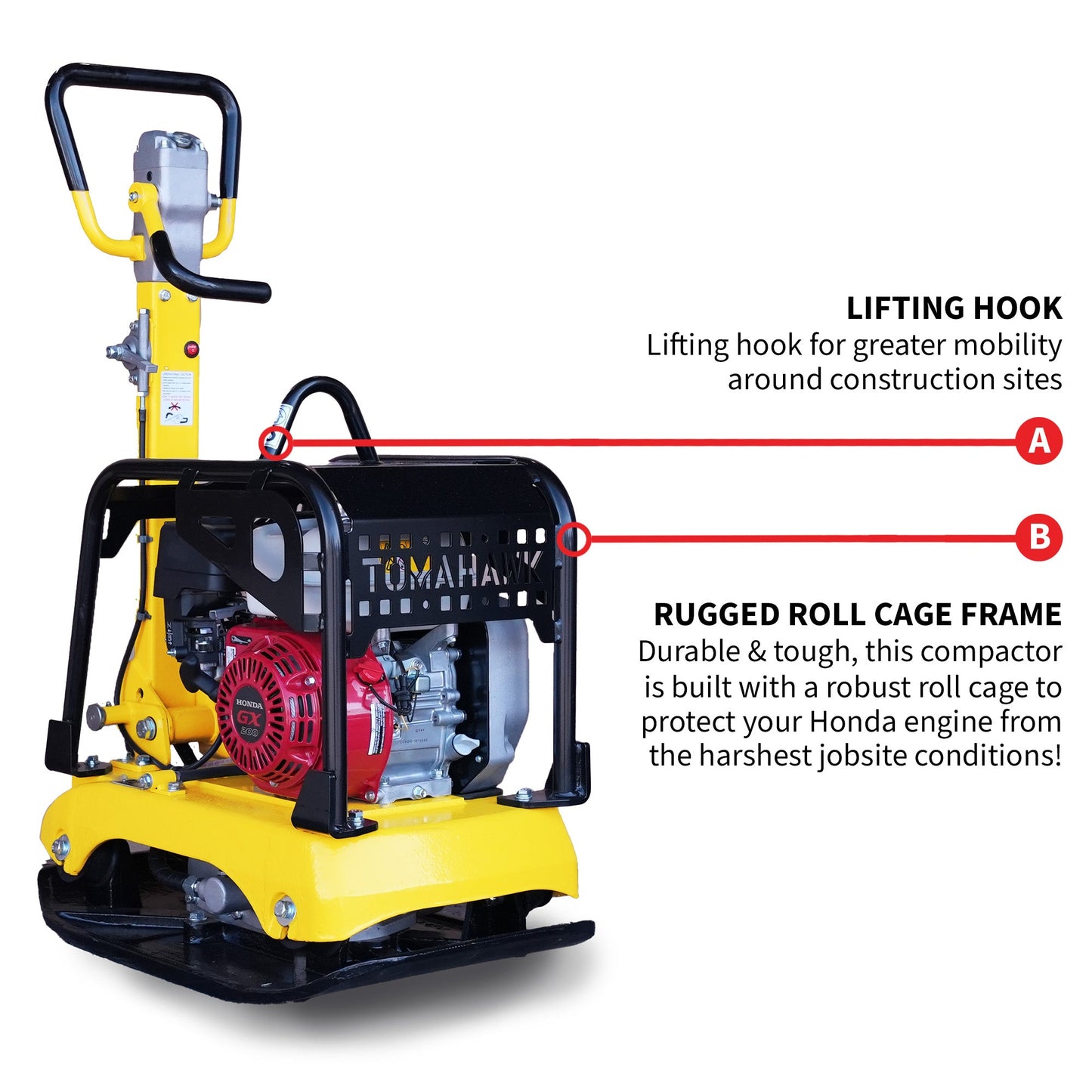 Tomahawk 6.5 HP Honda Reverse Hydraulic Plate Compactor for Soil, Aggregate, Cohesive Compaction