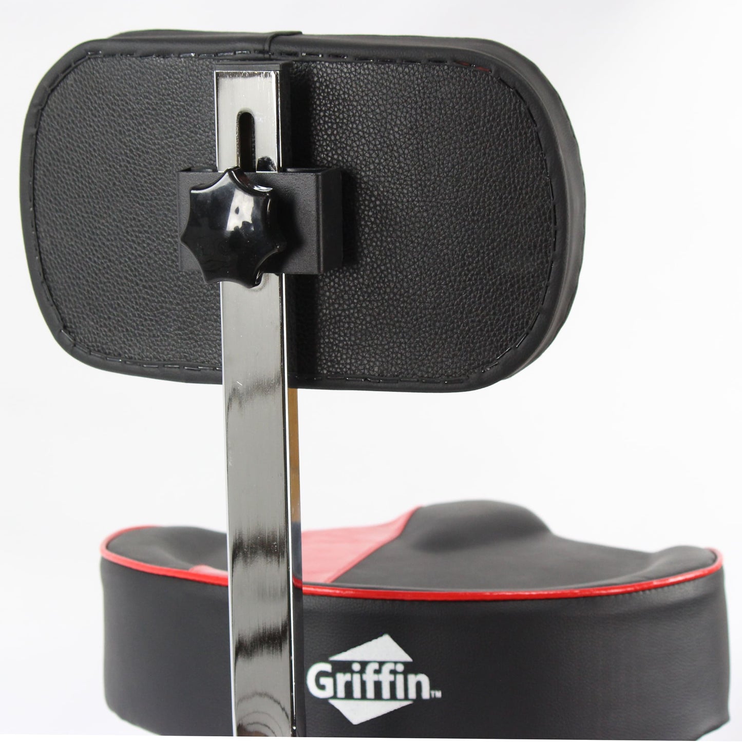 GRIFFIN Drum Throne with Backrest Support | Saddle Style Padded Leather Drummer Motorcycle Biker Seat | Swivel Adjustable Height Music Drum Chair | Musicians Guitar Stool | Percussion Tractor Top