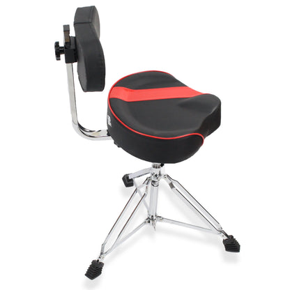 GRIFFIN Drum Throne with Backrest Support | Saddle Style Padded Leather Drummer Motorcycle Biker Seat | Swivel Adjustable Height Music Drum Chair | Musicians Guitar Stool | Percussion Tractor Top