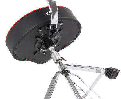 Saddle Drum Throne with Backrest Support by GRIFFIN - Padded Leather Drummer Motorcycle Biker Style Seat - Swivel Adjustable Height Music Drum Chair