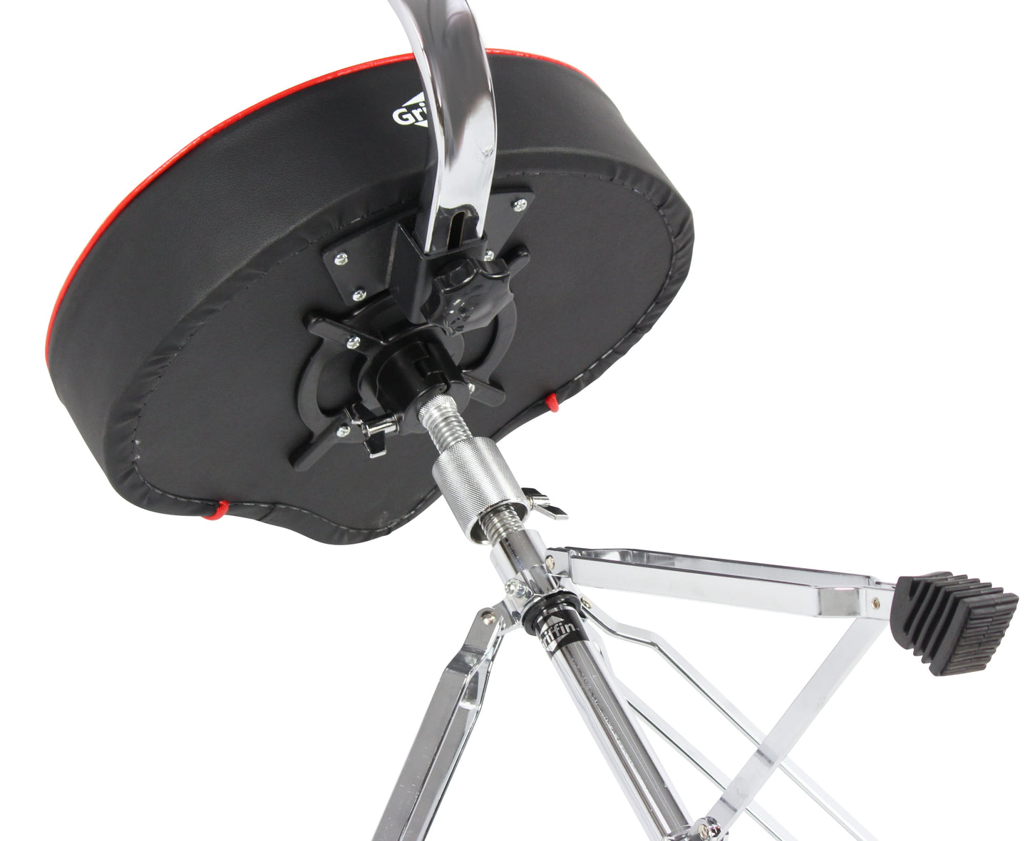 GRIFFIN Drum Throne with Backrest Support | Saddle Style Padded Leather Drummer Motorcycle Biker Seat | Swivel Adjustable Height Music Drum Chair | Musicians Guitar Stool | Percussion Tractor Top