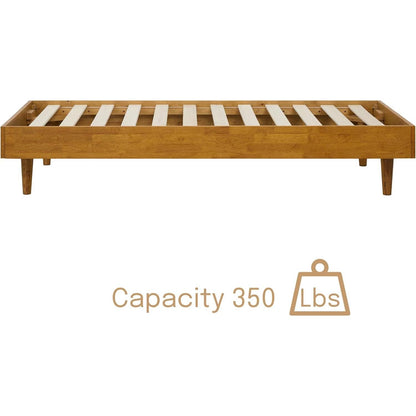 Twin size Mid-Century Modern Platform Bed Frame in Light Wood Finish