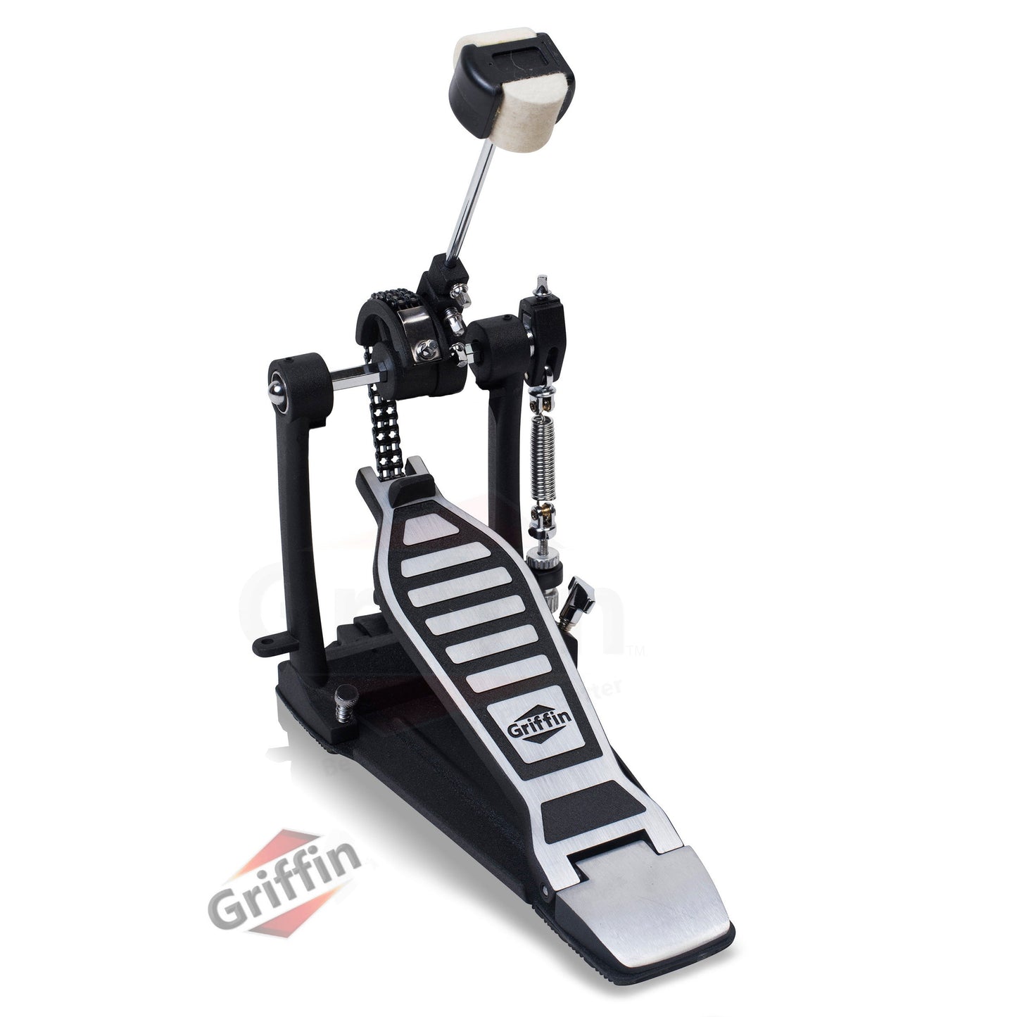 Complete Drum Hardware Pack 6 Piece Set by GRIFFIN | Full Size Percussion Stand Kit with Snare, Hi-Hat, Cymbal Boom, Throne Stool & Single Kick Drum Pedal | Lightweight and Portable, Perfect for Gigs