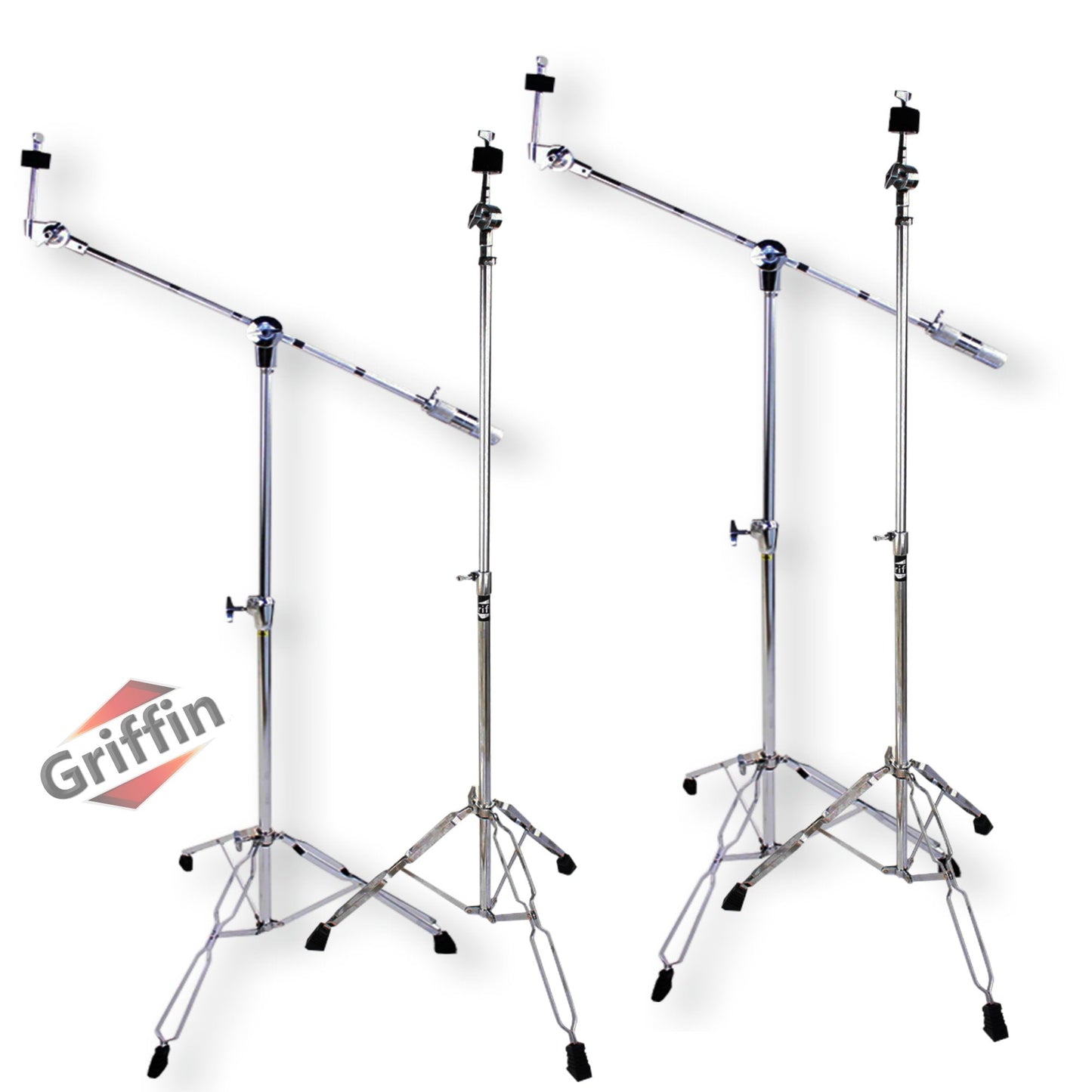 Cymbal Boom & Straight Stand Combo Set (4x Stands) by GRIFFIN - Percussion Drum Hardware Kit with Arm Counterweight Adapter & Double-Braced Legs for Mounting Crash, Ride & Splash Cymbals