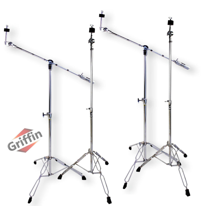 Cymbal Boom & Straight Stand Combo Set (4x Stands) by GRIFFIN - Percussion Drum Hardware Kit with Arm Counterweight Adapter & Double-Braced Legs for Mounting Crash, Ride & Splash Cymbals