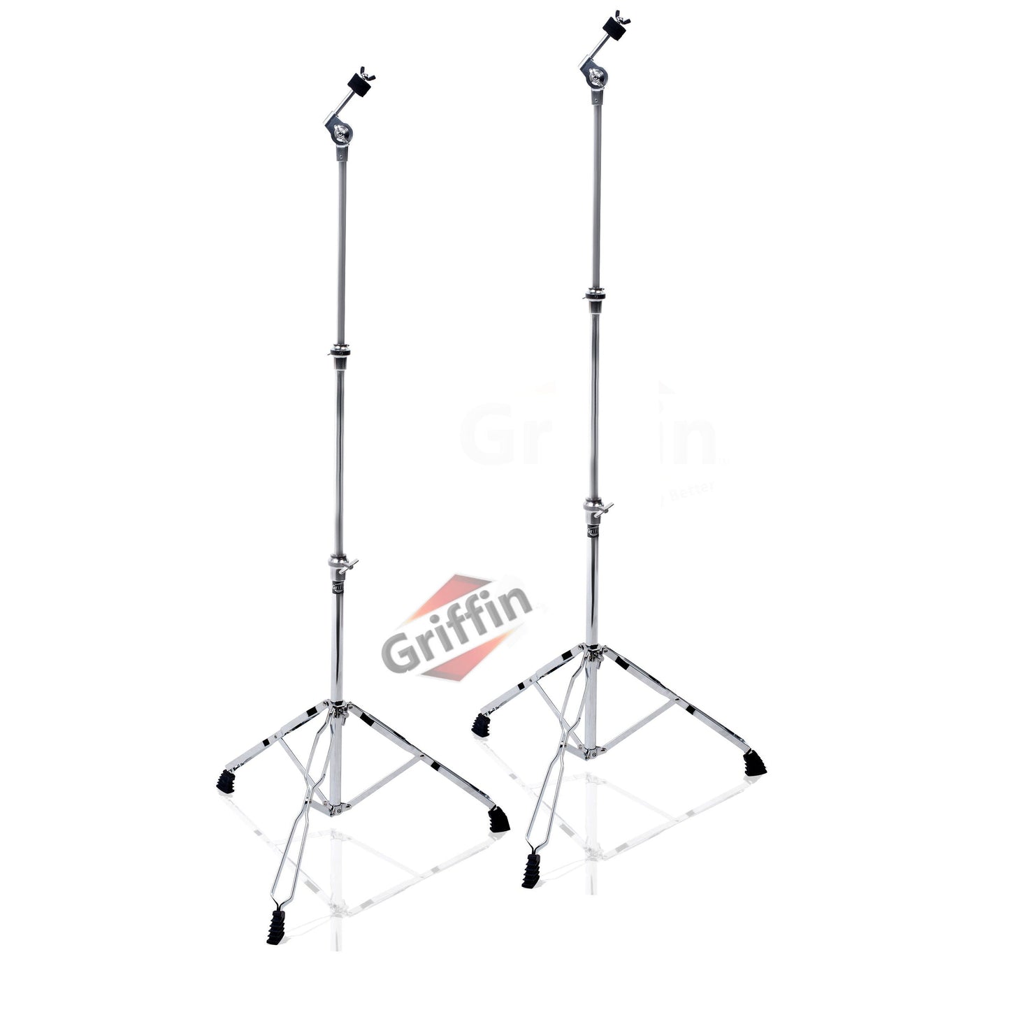 Straight Cymbal Stand (2 Pack) by GRIFFIN | Double Braced Legs, Slip-Proof Gear Holder | Light-Duty for Mobile Drummers | Percussion Drum Hardware Set for Mounting Crash, Ride & Splash Cymbals