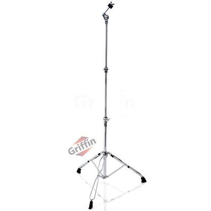 Straight Cymbal Stand by GRIFFIN | Deluxe Percussion Drum Hardware Set for Mounting Medium-Duty Crash, Ride & Splash Cymbals | Double Braced Legs, Slip-Proof Gear Holder | Light for Mobile Drummers
