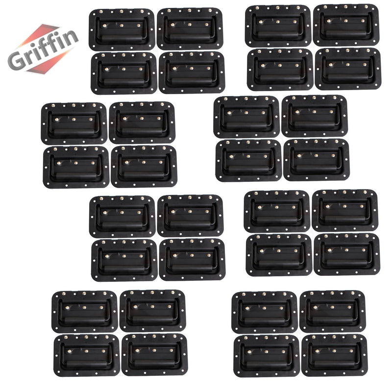 Metal Flip Speaker Cabinet Handles (32-PACK) for Rack Road Flight Trunk by GRIFFIN - Spring-Loaded Flush Pull with Black Grip Rubber Padding - DJ PA Pro-Audio Stage Gear Parts