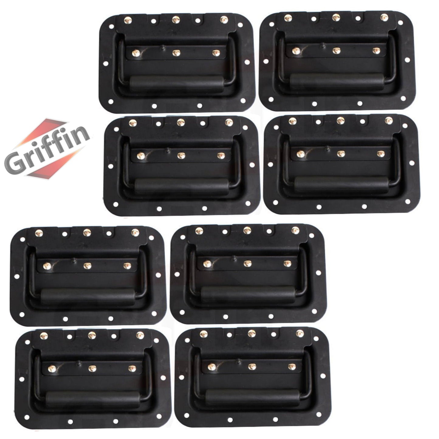 GRIFFIN Recessed Speaker Cabinet Handles (8-Pack) for Rack Road Flight Case - Spring-Loaded Flush Metal Pull with Grip Rubber Padding - DJ PA Pro-Audio Stage Gear Parts