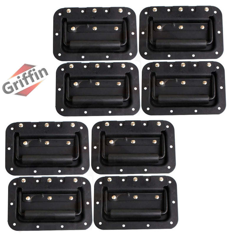 GRIFFIN Recessed Speaker Cabinet Handles (8-Pack) for Rack Road Flight Case - Spring-Loaded Flush Metal Pull with Grip Rubber Padding - DJ PA Pro-Audio Stage Gear Parts