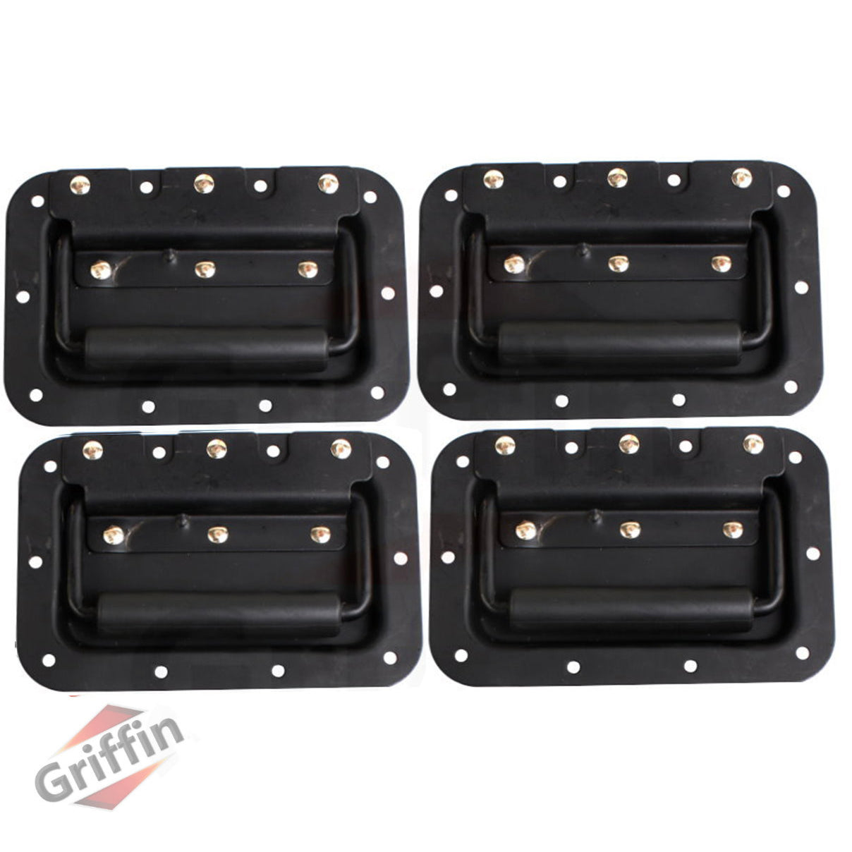 Flush Speaker Cabinet Handles for DJ PA Rack Road Case (Set of 4) by GRIFFIN | Spring Loaded Recessed Metal Flip Pull with Rubber Padding for Trunk Chest Flight Carry Case | Pro-Audio Stage Gear Parts